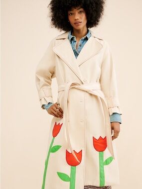 Boyko Coat with Red Tulip Appliqué - Women's Trench missing Belt